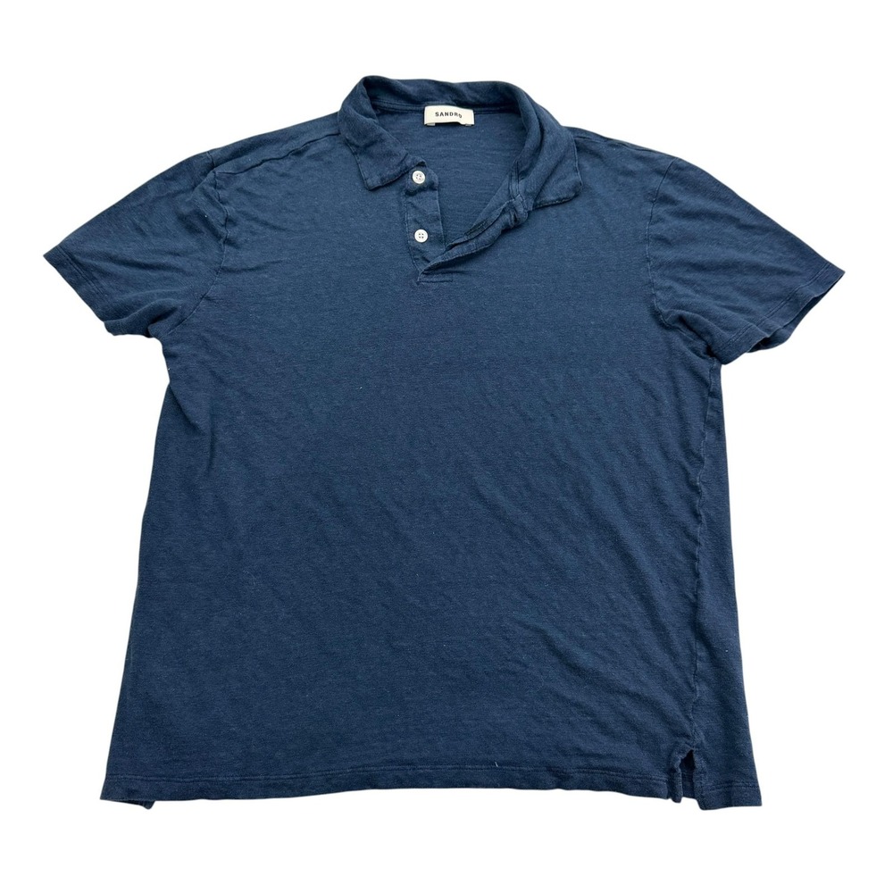 Sandro Polo Shirt Mens Small Blue 100% Linen Lightweight Breathable Collared